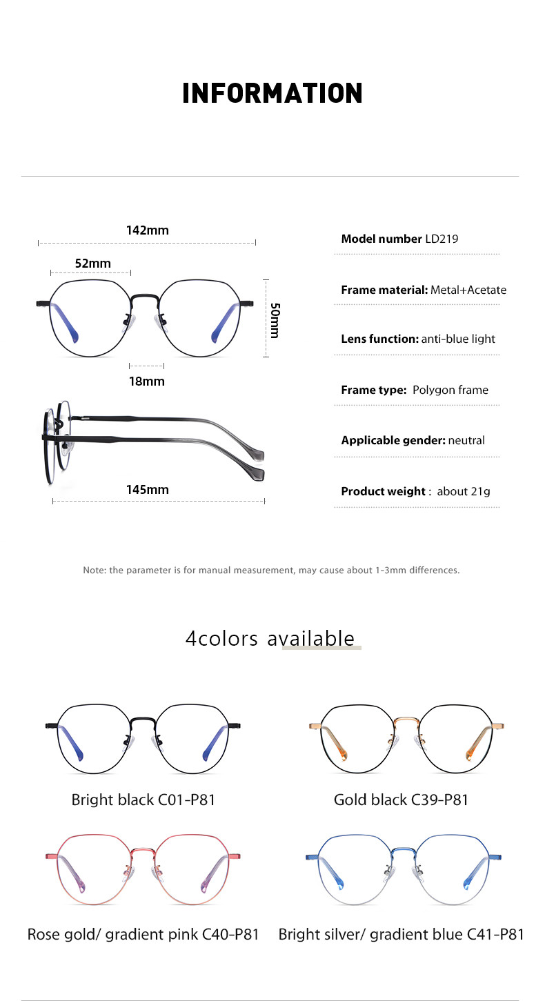 Blue Light Blocking Acetate Metal Glasses Vintage Round Anti Blue Ray Eyewear