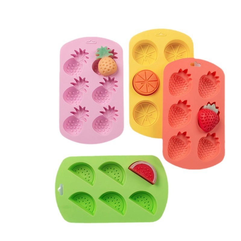 4 Pack Fruit Shaped Silicone Mold Pineapple Lemon Watermelon Strawberry Chocolate Candy Baking Mould 3D Summer Fruit Ice Mold For DIY Jelly Fondant