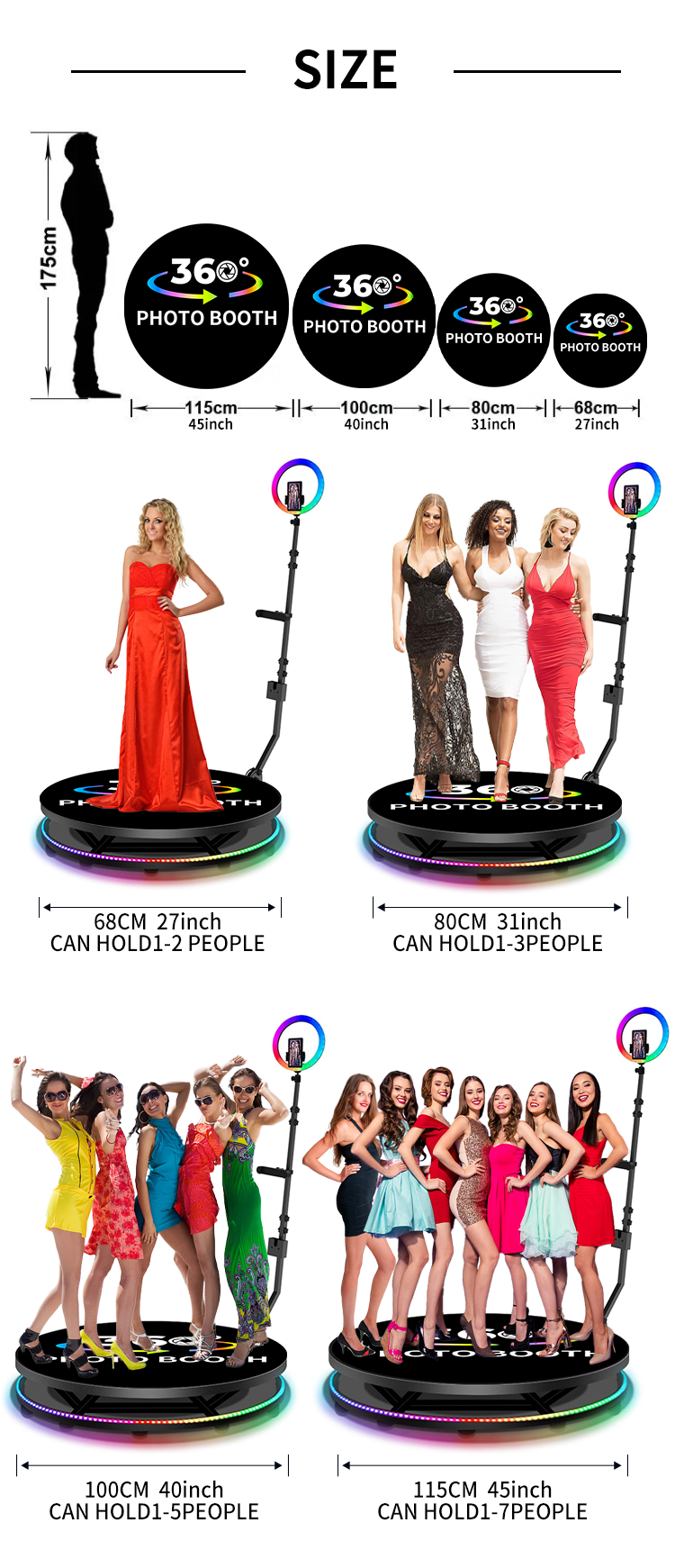 Rotating Machine Photobooth with 500KG Load-bearing Capacity and 25CM Platform Height
