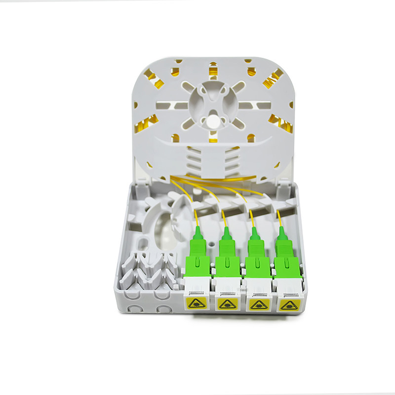 Wall Mount Fiber Optic Termination Box 4 Ports SC/APC Adapter FTTH ABS Plastic
