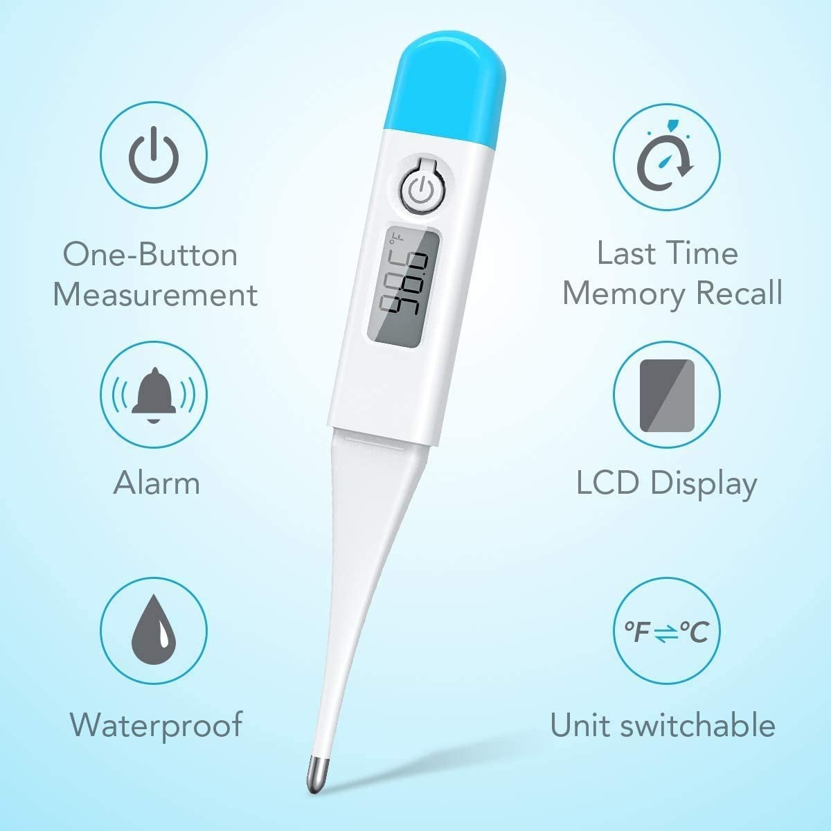 Medical Digital Thermometer with Fever Indicator and Memory Recall