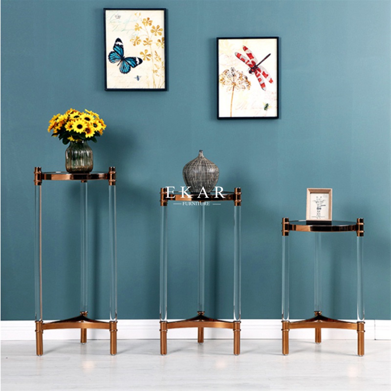 European Modern Style Tempered Glass Stainless Steel Side Table