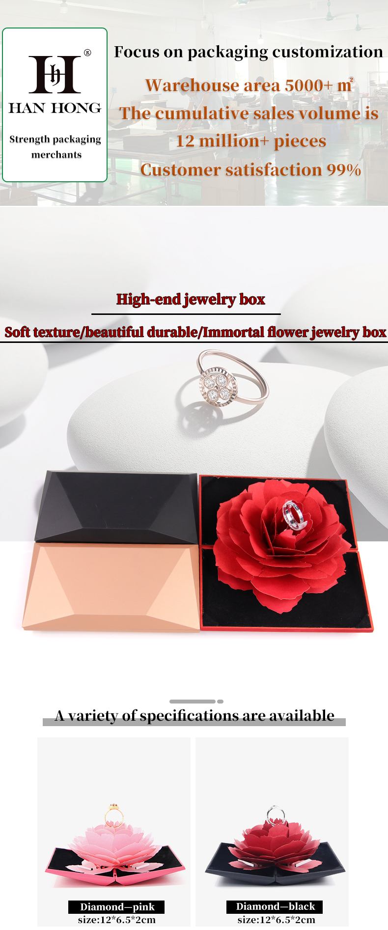 OEM Black Safflower Jewelry Packaging Case Rose Flower Gift Box For Jewellry