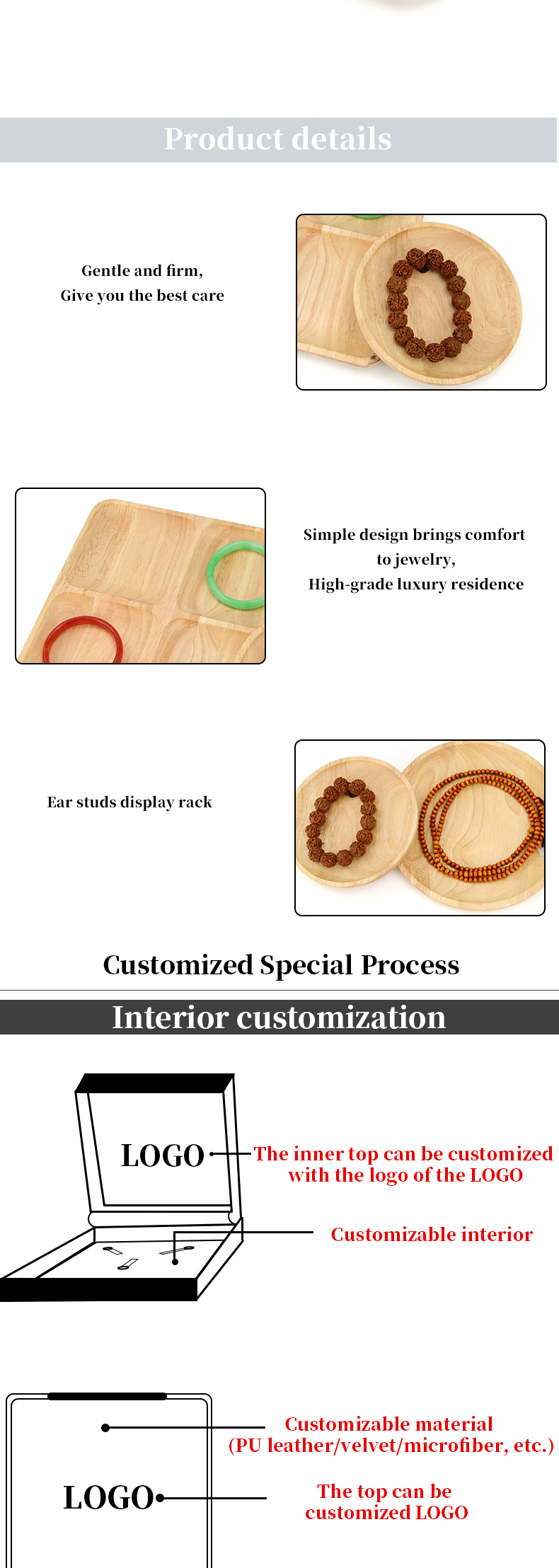 Multiple Shapes Jewelry Display Plate Wooden Bracelet Display Exhibition Tray