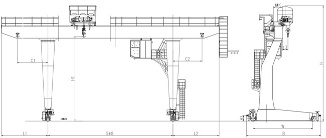 Cab Operation L Type Single Beam Gantry Crane 18-35m Span 20T