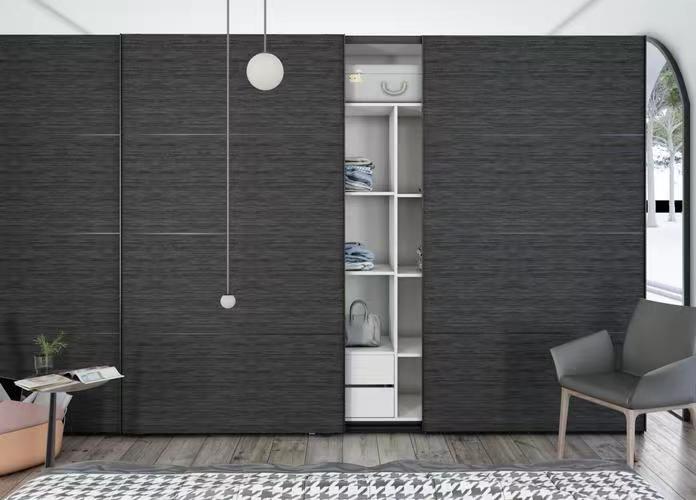 Minimalist Design Matte Grey Modular Wardrobe with Modern Style and Wood Style Panels