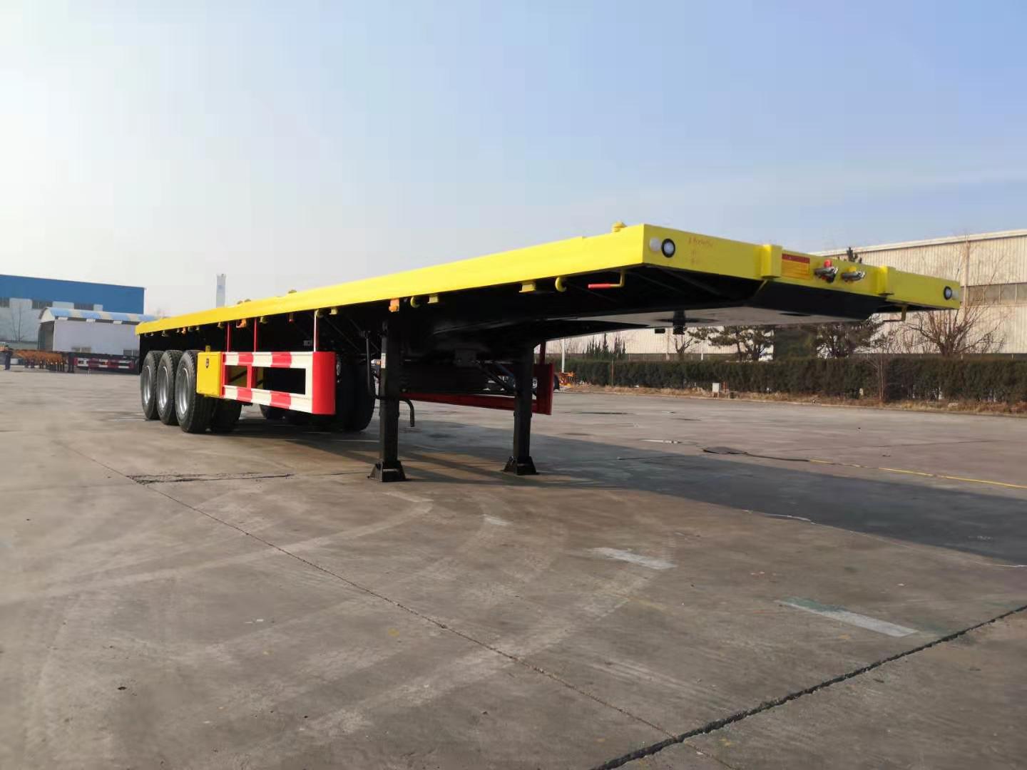Sinotruk howo 40ft gooseneck flatbed Semi trailers Used 3 Axles Heavy duty Flat Bed self loading container trailer