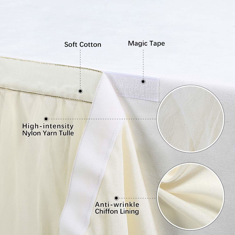 Romantic Ivory Disposable Plastic Table Skirts Extra Fluffy For Wedding Ceremony