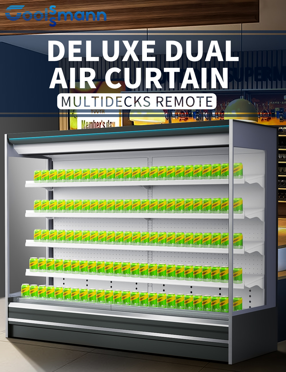 Drink Display Multideck Open Chiller With Night Curtain Showcase Refrigerator