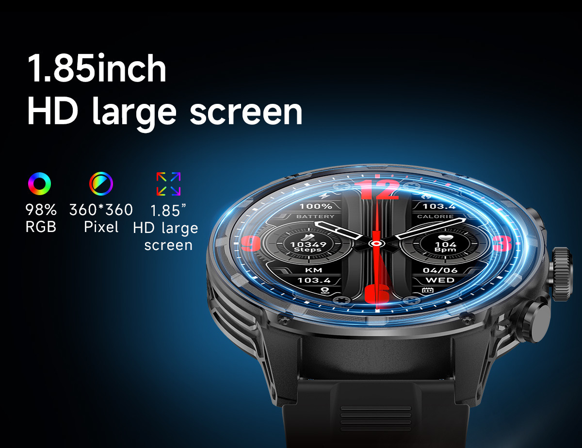 V99 Heart Rate Outdoor Smart Watch 1.85" Round Screen Sports Flashlight