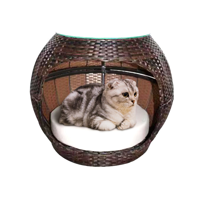 13mm Eco-Friendly Rattan Cat Bed Woven Apple-Shape Dome Cat Cave Cushion Coffee Table Natural Pet Houses Furniture