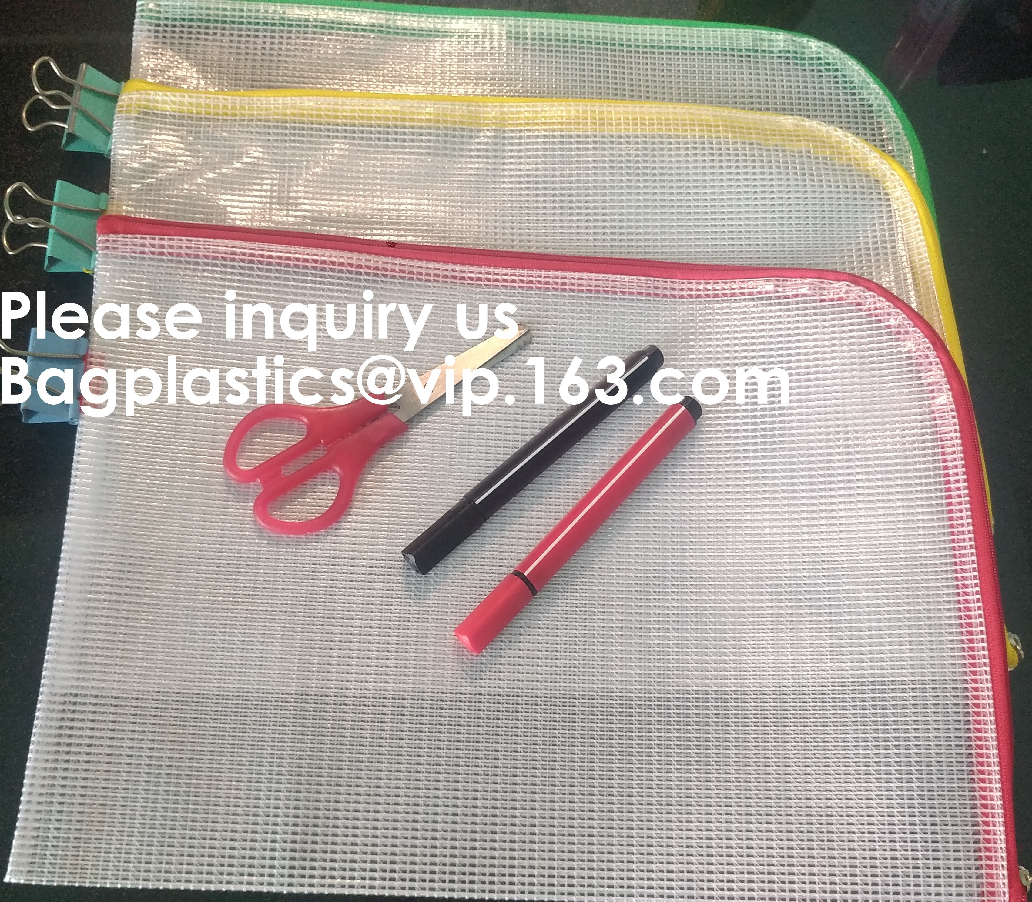 PVC A4/A5/A3 Waterproof Mesh Transparent Zipper File Folder Bag,A4 Double Zipper Mesh File Storage Bag With Color
