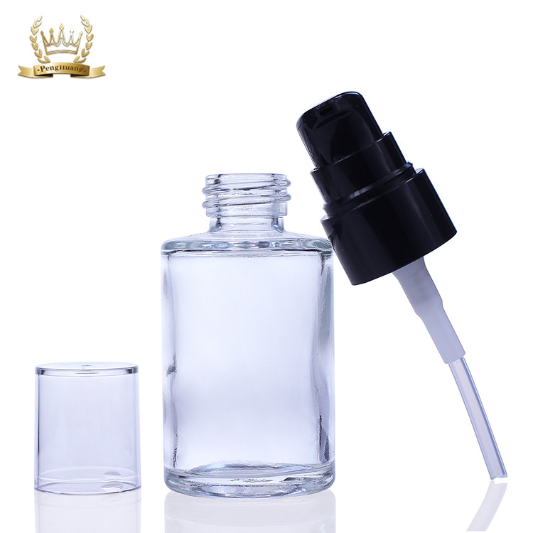 Empty Clear Black Pump Lotion Bottle, Liquid Foundation Packaging Glass Bottle Cosmetic
