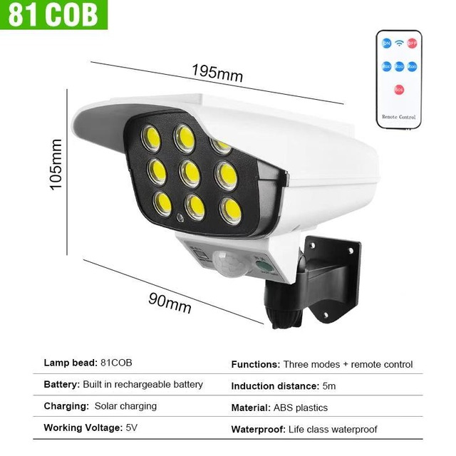 Outdoor Solar Light Motion Sensor Security Dummy Camera Wireless Flood Light IP65 Waterproof 77 LED Lamp 3 Mode For Home Garden