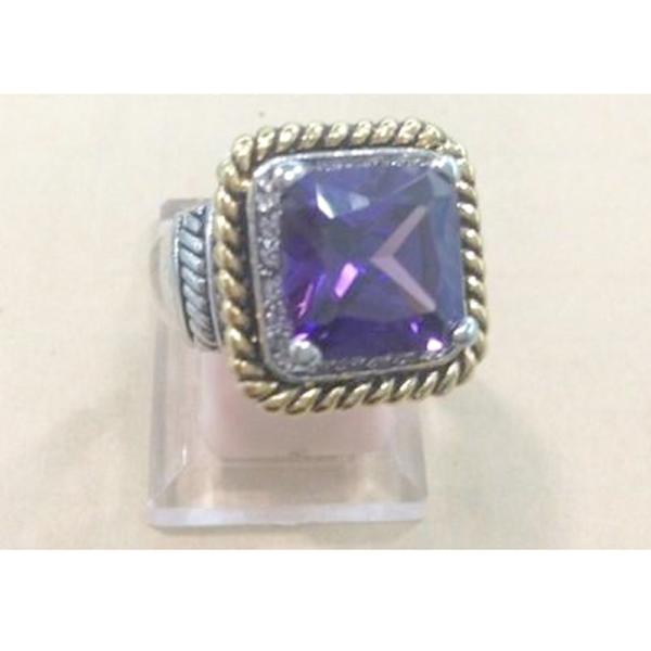 (R-76) New Fashion Jewelry Two Tone Silver Plated Square Amethyst Cubic Zircon