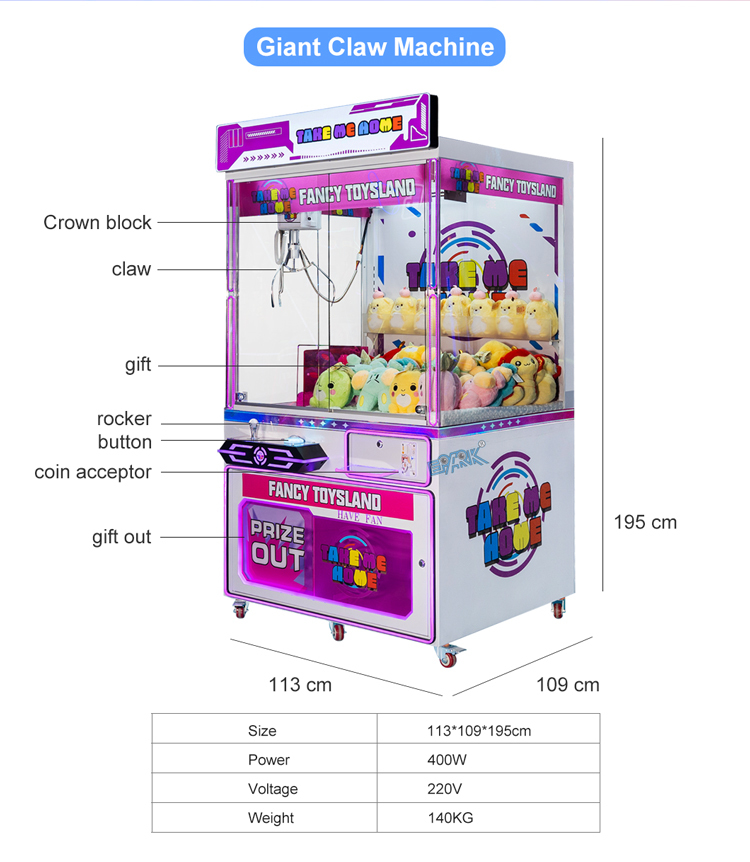 EPARK Giant Claw Machine with LED Lights for Plush Toy Catching