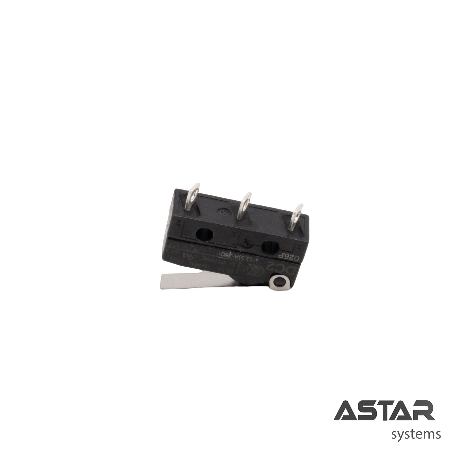 Front view of limit micro switch with lever actuator in extended position