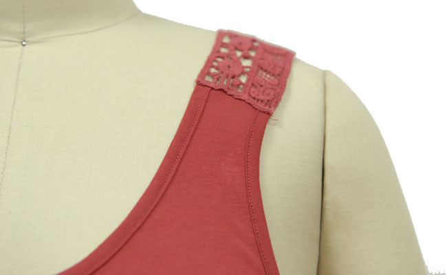 Hot Jersey U Neck Ladies Tank Tops With Big V Type Lace Sexy Customized Size