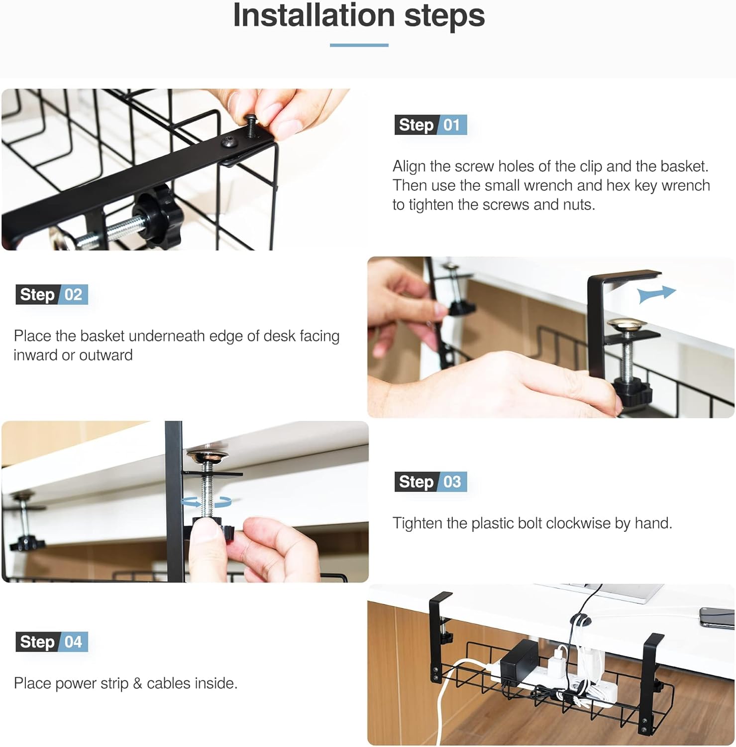 Black Powder Coating Under Desk Cable Tray Sample Time 5-7 Days No Drill with Clamp