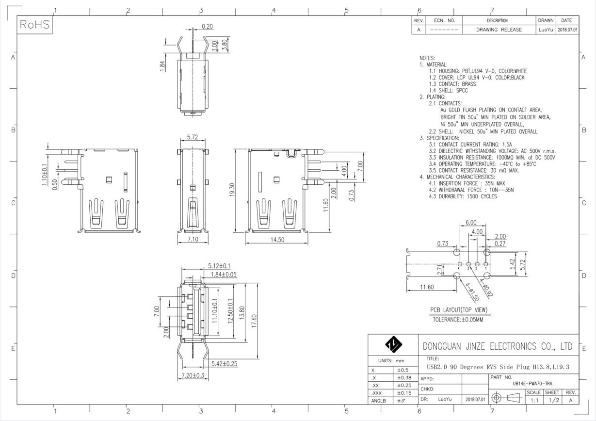 White USB2.0 DIP Connector Socket RVS 4Pins