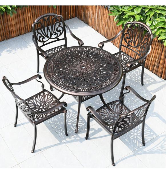 Waterproof Garden Restaurant Cast Aluminum Table Chair Set For Outdoor Terrace