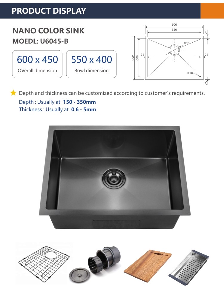 60x45 15 Undermount Bar Sink 23 5/8 " Brushed Black One Bowl Kitchen Sink