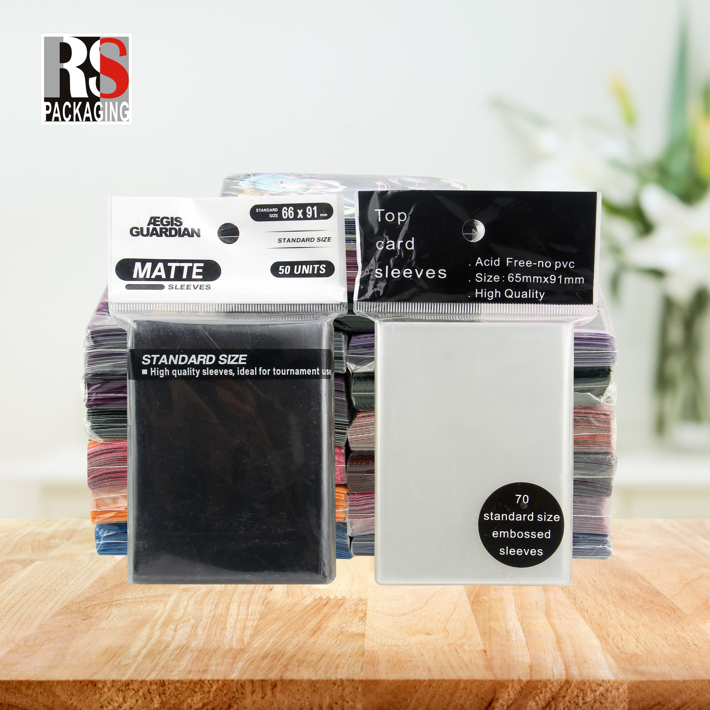 Custom GAME PLUS Colored Matte Size 62x89mm Trading Heat Embossing CPP Playing Card Sleeves