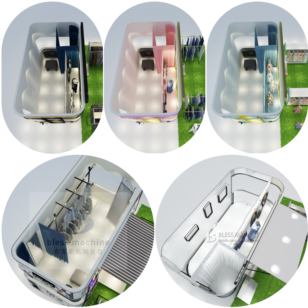 Customized Lenght 1500kg Mobile Women's Wear Clothing Van Truck Trailer Cart for Outlet