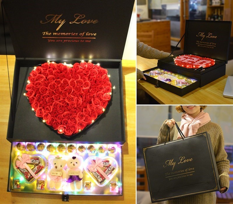 Double Layer Cardboard Florist Bouquet Box Jewelry Gifts Packaging Personalized