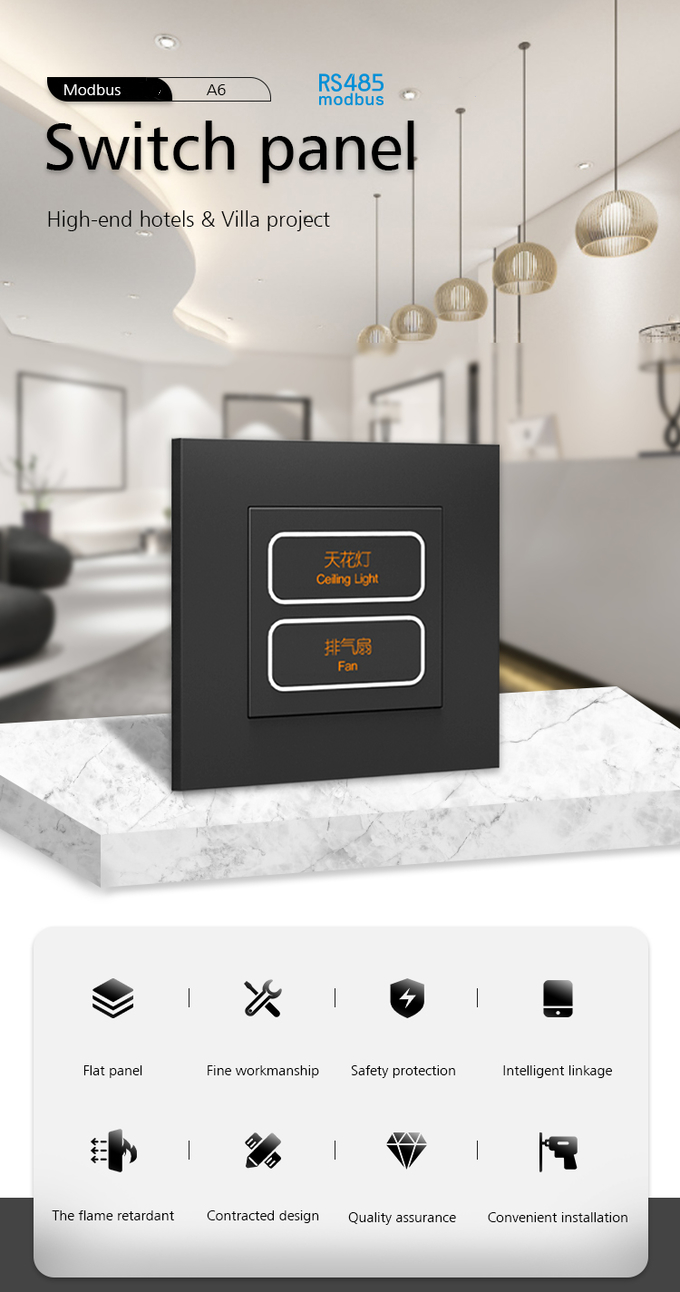 RS485 4 Gang Wall Switch Controlling Lamp Function Plastic cover