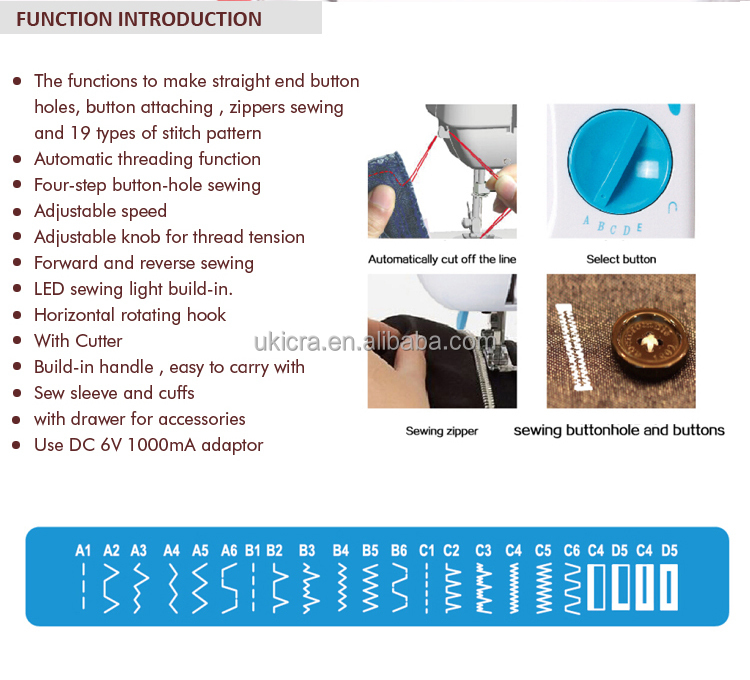 Multi-Function Household Sewing Machine with 2.2kg Weight Motor Drive and 19 Stitches