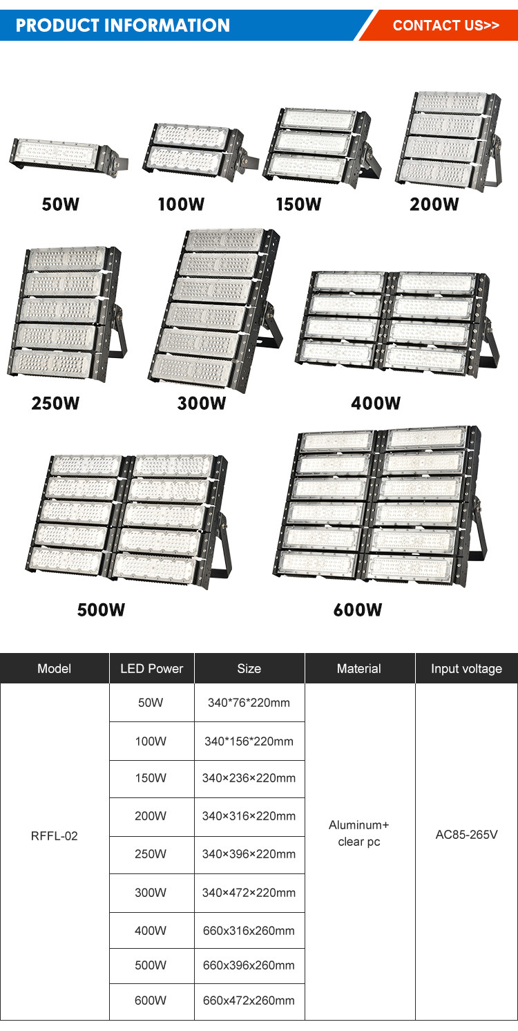 50w-600w Outdoor LED Modular Flood Light IP65 Customized