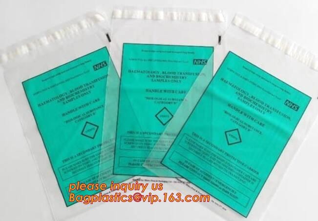 Medical packing k sealing plastic biohazard specimen bag customized pouch, Disposable plastic medical waste specim