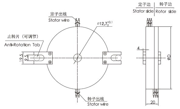 k212 series K212(SNK012)Series Super Thin PCB Slip Ring slip ring Drawing 