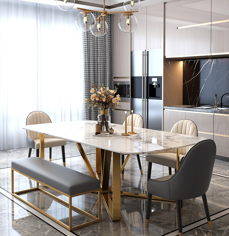 Marble Top Hotel Dining Table Fireproof