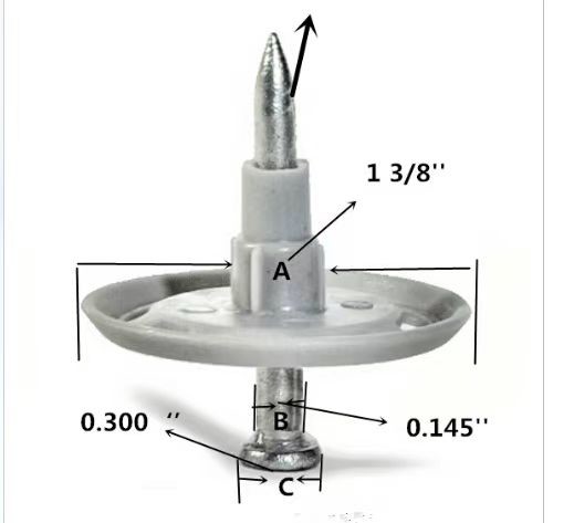 35mm Dia Powder Actuated Washered Pin For EPS Insulation Boards