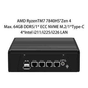 AI Firewall Desktop Mini PC AMD Radeon R7-7840 4 2.5Gbps UDE LAN 8K Wifi 6 EXSi