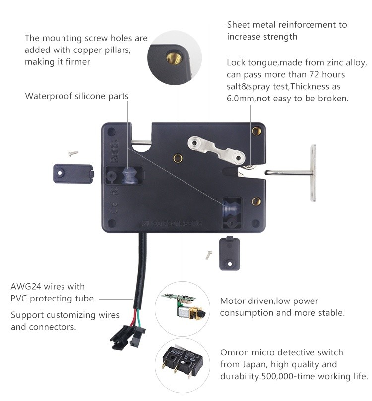 DC24V Waterproof Motor Driven Electronic Rotary Latches for Logistics Locker