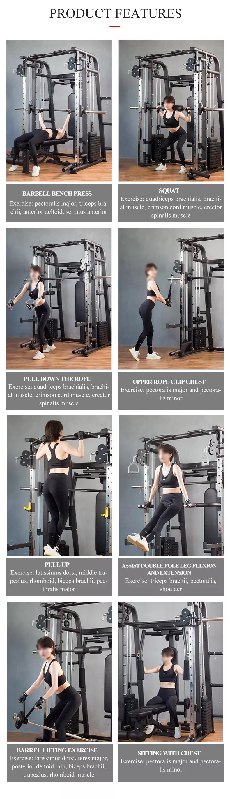 Professional Multi Functional Gym Equipment Exercise for Sale Bearings Smith Machine Parts