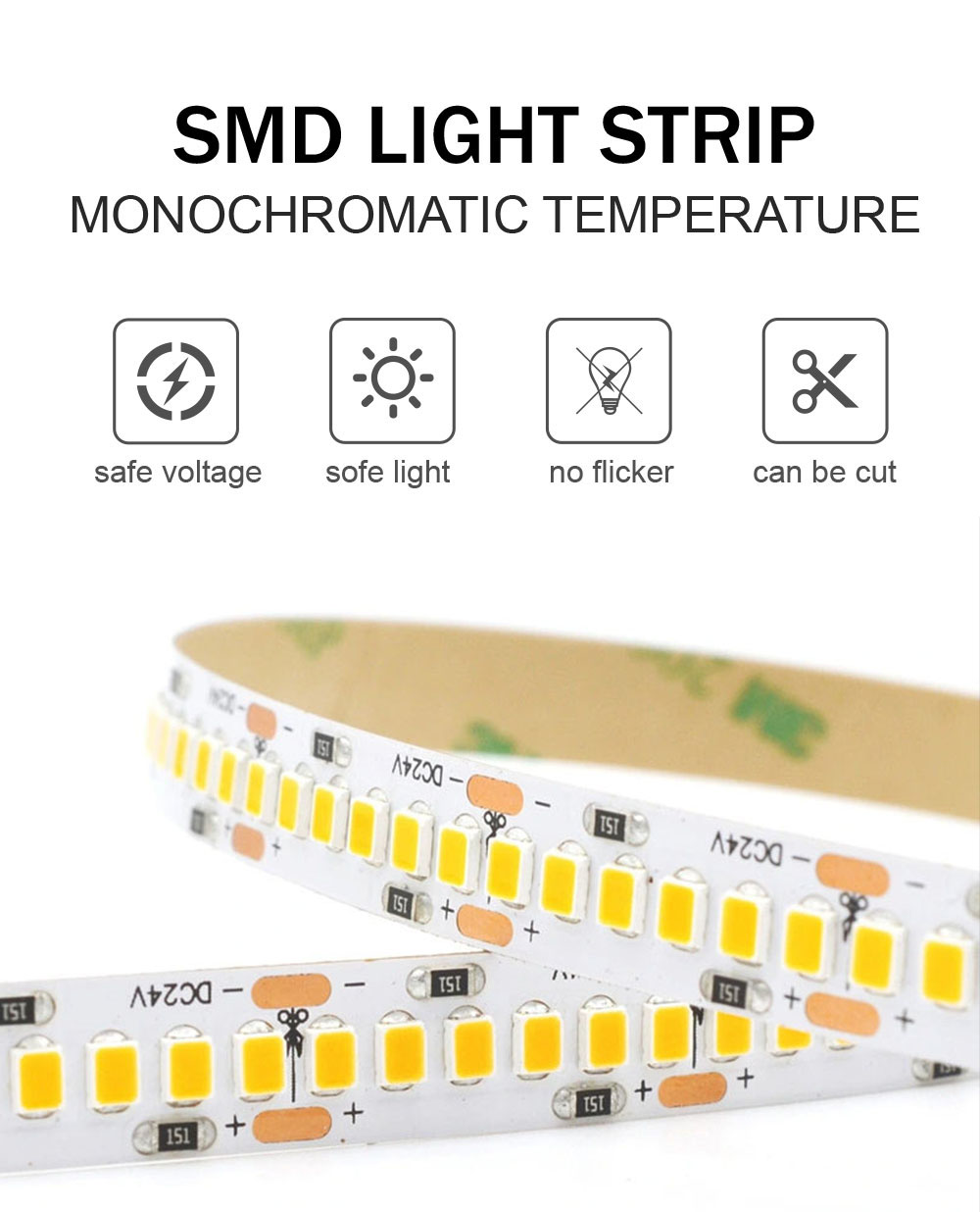 Hotel DC24V 8mm 240leds 4000K Neutral 20W/Meter Electroplate SMD 2835 Led Strip Light