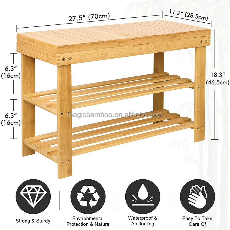 Other Home Storage Shoe Rack Storage Bench Bamboo Organizer with Storage Drawer on Top