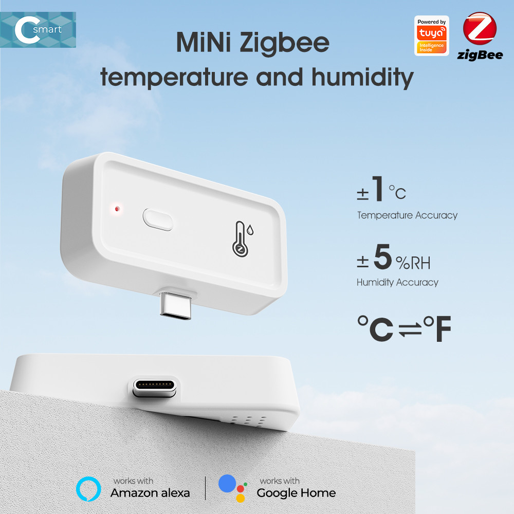 Tuya Zigbee WiFi Smart Humidity and Temperature Monitor, Wireless Hygrometer Thermometer for Indoor Use, Compatible with Alexa and Google Assistant