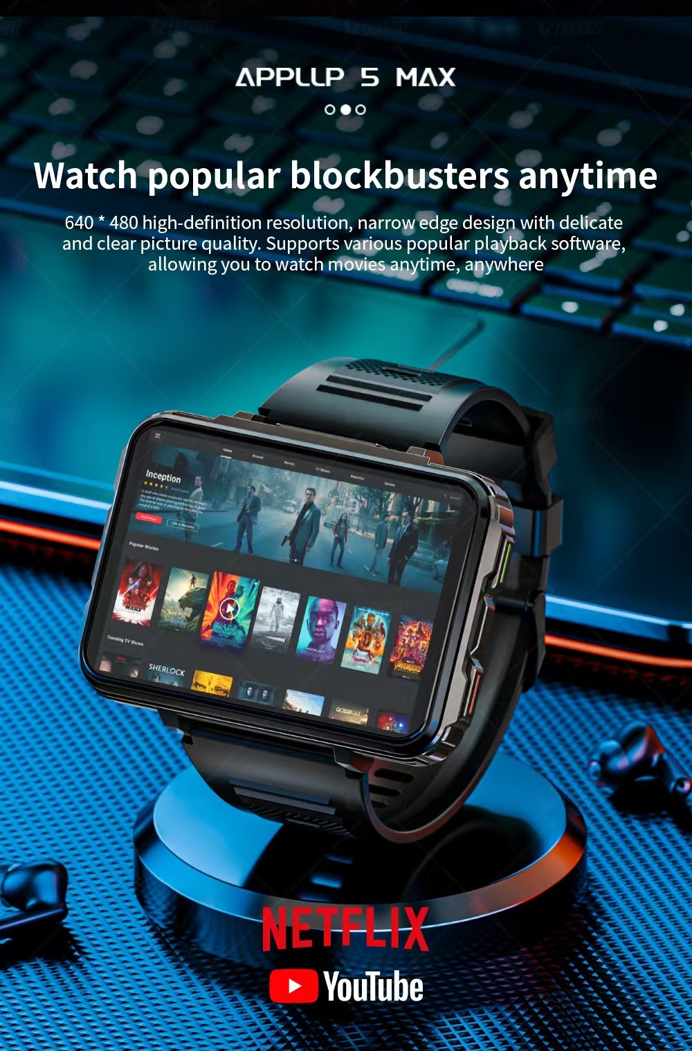 APPLP 5 MAX Android 10.7 Smartwatch GPS Navigation Smart Watch With Sim Card Camera