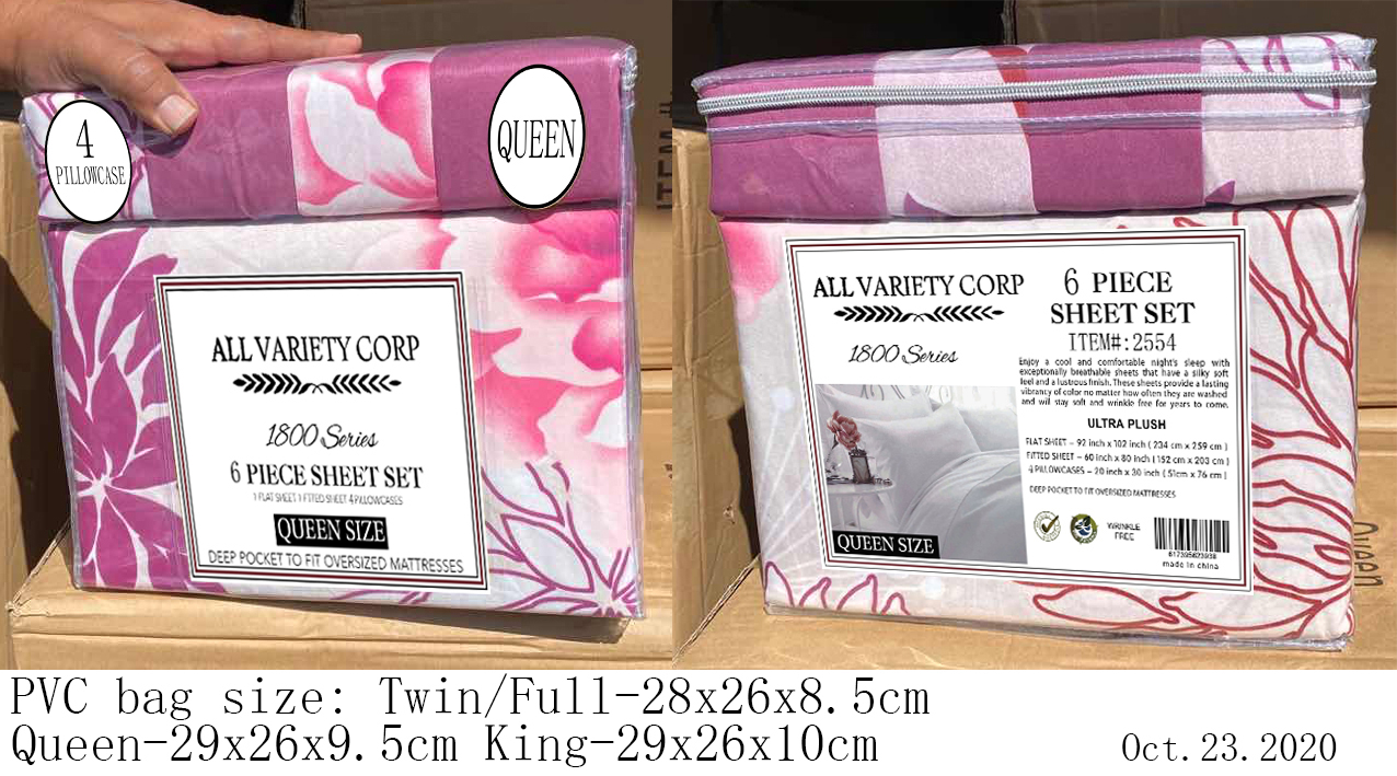 100% Polyester Printed Microfiber Fabric Bedding Set of 6 for Home Hotel Hospital School