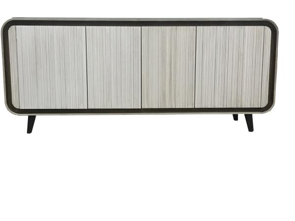 Glass top 2-tone white inish 4-door dresser console cabinet/media console, hotel
