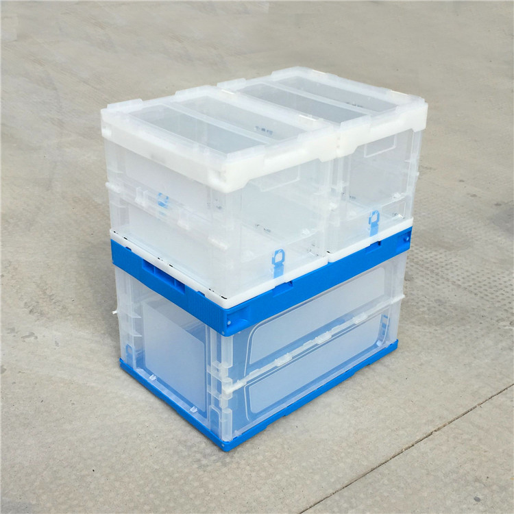 Attached Lids Collapsible Plastic Tote Boxes / Foldable Plastic Container