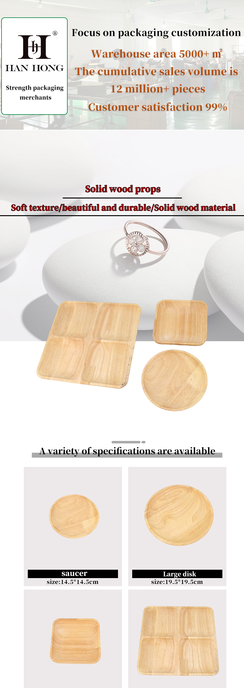 Multiple Shapes Jewelry Display Plate Wooden Bracelet Display Exhibition Tray