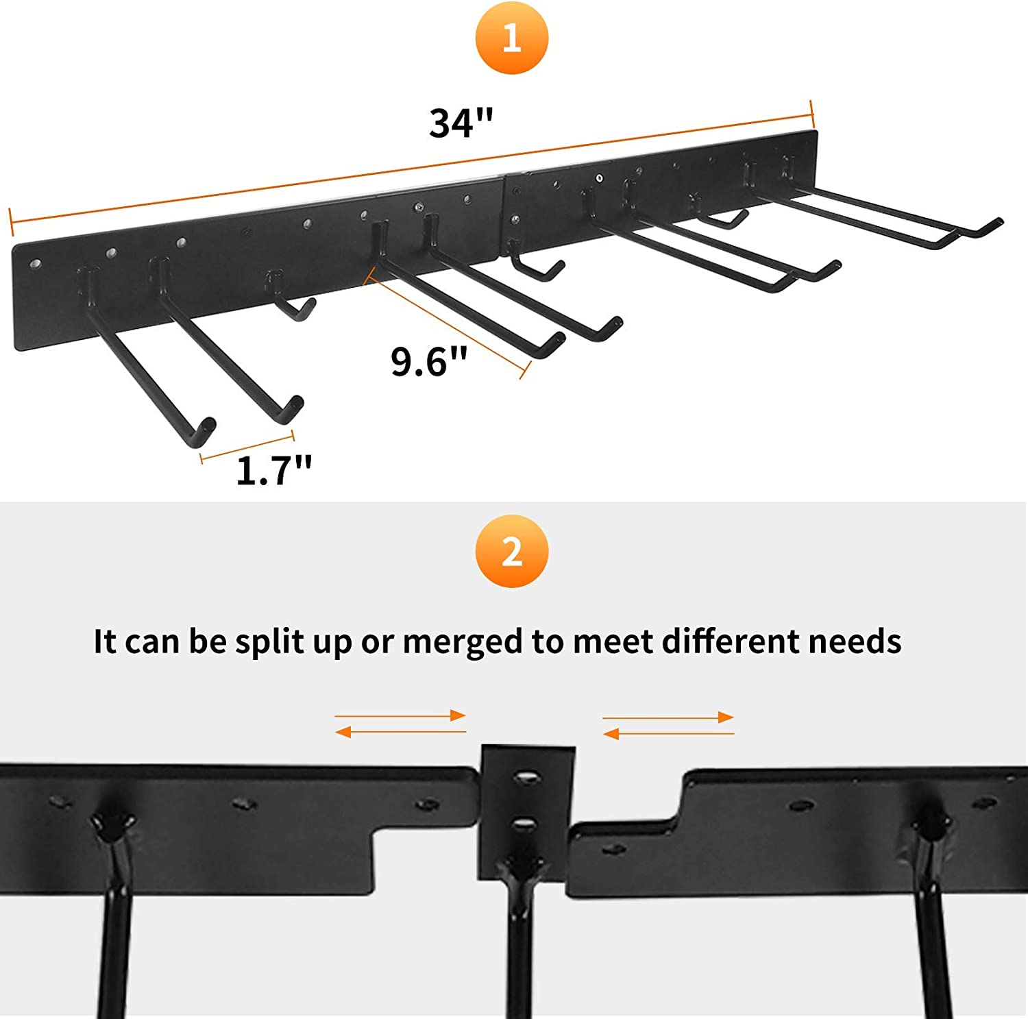 Wall Mount Garden Tool Organizer With Single Tier Heavy Duty Solid Steel Tool Hangers