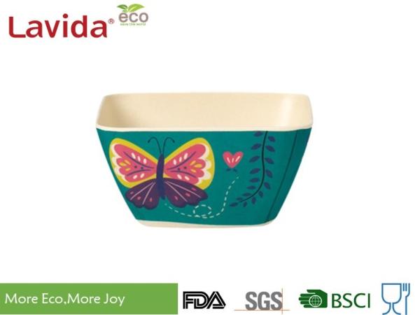 Unbreakable Bamboo Cereal Bowls Eco - Friendly Garden Butterfly Printing Diverse