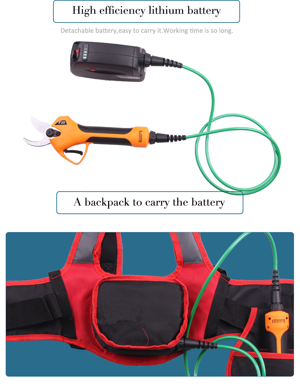 Swansoft 800g 3.5CM Electric Pruning Shears Garden Scissors Secateurs with 43.2V 4.8Ah Battery